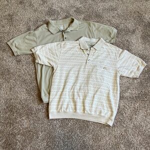 David Taylor Vintage Bundle of 2 Cream Beige Golf Polo Shirts Retro Grandpacore